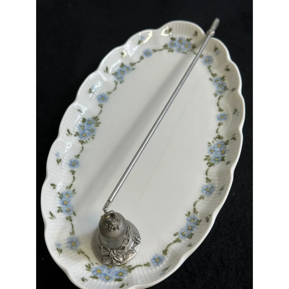 Rawcliffe Pewter 1995 Floral Rose Votive Candle Holder with Glass & Snuffer Set